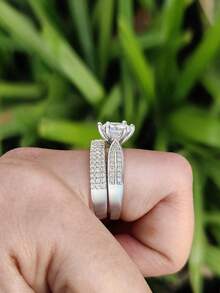 Bộ 1 chiếc nhẫn bạc 925 cao cấp hai lớp sáu chấu, thích hợp cho nữ đeo hàng ngày, cũng có thể dùng làm phụ kiện dự tiệc, nhẫn nữ chất lượng cao, quà tặng trang sức tinh tế. - Bạc - Xem 6
