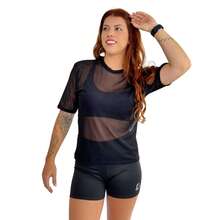 Women's Blouse T-Shirt Transparent Tulle Gym Fitness - màu đen - Xem 2