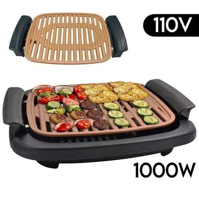 Churrasqueira Elétrica Grill 1000W 110V Portátil Ajustável Sem Fumaça