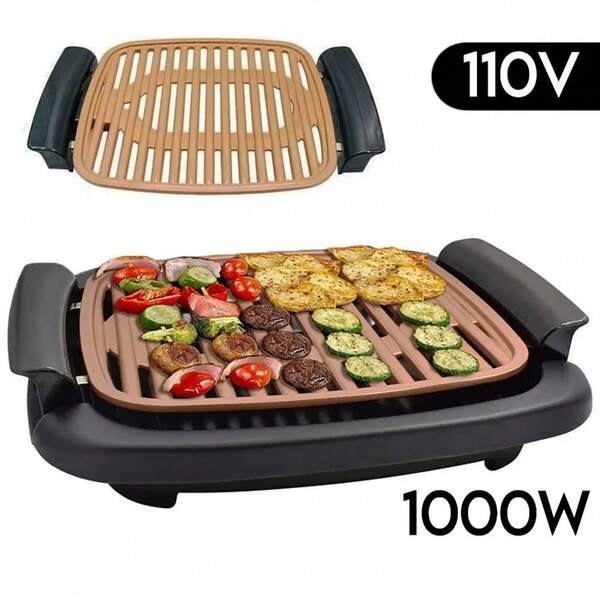 Churrasqueira Elétrica Grill 1000W 110V Portátil Ajustável Sem Fumaça