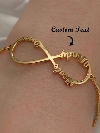 Personalized Customized Infinite Name Chain Bracelets Gold Color Stainless Steel For Women Custom Family Name Charm Nameplate Bracelet Jewelry,School Supplies,Back To School,For Office,For School,For Classroom,For Teacher Gifts,For University,For Colleague,For Dorm Rooms,For Teacher,For Boys And Girls,For Teenagers,Junior High School Students,Middle School Students,High School Senior High School Students,College Students,University Students,Freshman,Sophomore,Underclassmen,Customized Fashion Word Bracelets,Street Casual Chic
