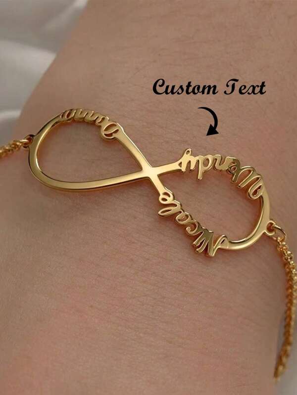 Personalized Customized Infinite Name Chain Bracelets Gold Color Stainless Steel For Women Custom Family Name Charm Nameplate Bracelet Jewelry,School Supplies,Back To School,For Office,For School,For Classroom,For Teacher Gifts,For University,For Colleague,For Dorm Rooms,For Teacher,For Boys And Girls,For Teenagers,Junior High School Students,Middle School Students,High School Senior High School Students,College Students,University Students,Freshman,Sophomore,Underclassmen,Customized Fashion Word Bracelets,Street Casual Chic
