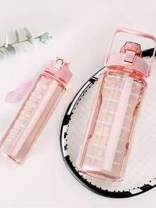 1PC 2L运动水壶2000ml大容量塑料水杯健身房肚腩杯吸管太空杯水瓶吨吨杯 - 粉色 - 查看 3