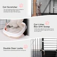 BreeRainz Jaulas para gatos de interior, recinto de 3 niveles para armar uno mismo con hamaca grande, caseta de alambre de metal para mascotas, caja de arena, cama, rascadores, cuenco y escaleras para 1 o 2 gatos. - Negro - Ver 6