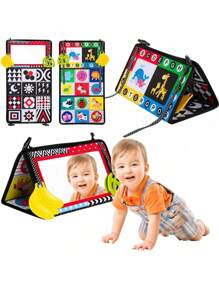 Spiegelspielzeug, Babyspielzeug, 0–6 Monate, Baby, Schwarzweiß, Sensorisches Spielzeug, Aktives Montessori-neugeborenen-spiegel, Spielzeug Für Die Bauchzeit, Faltbar, Kontrastreiches Baby-stoffbuch