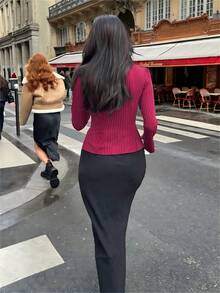 Women's Striped Long Sleeve Casual Sexy Shirt - Red - View 4