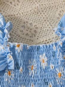 Young Girl Sleeveless Ruffled Hem Floral Print Dress, Summer