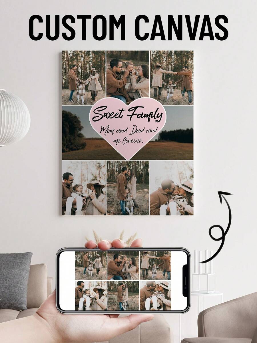 1pc Framed Custom Photo Collage - Boyfriend, Girlfriend, Couple, Anniversary, Valentines Day Gift, Mother's Day Gift For Mom, Unique Birthday Gift - Multicolor - View 1
