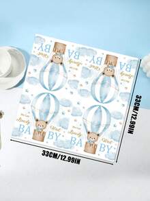 48 件 33*33 厘米/12.99*12.99 英寸一次性派对餐巾，可爱蓝色热气球和熊图案纸巾，适合各种生日、洗礼派对和日常使用 - 彩色 - 查看 2