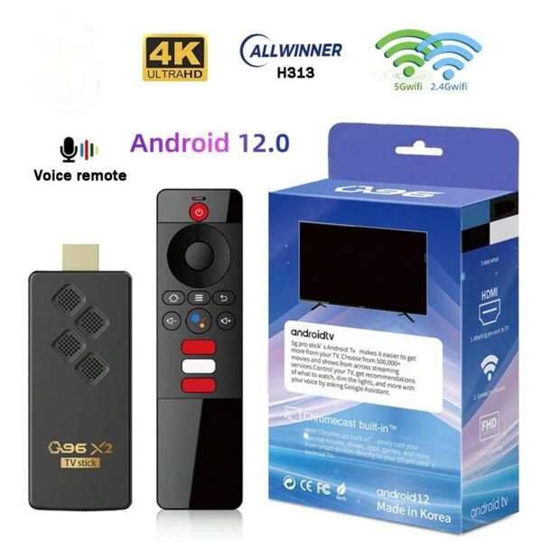 A TV Box Android 12 Q96 X2 ATV H313 Quad Core HD 4K Voice Remote Smart TV Stick 2GB16GB 4G 5G Dual Wifi BT5.0 HD Player PK G96