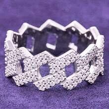 1 Piece Sterling Silver Two-Row Trapezoidal Ring Hip Hop Unisex Jewelry For Birthdays Valentine's Day - Silver - View 6