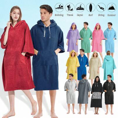 1 Piece Surf Poncho Changing Robe With Hood,Wearable Beach Towel, Quick Dry Microfiber Wetsuit Changing Towel With Pocket For Surfing Men Women