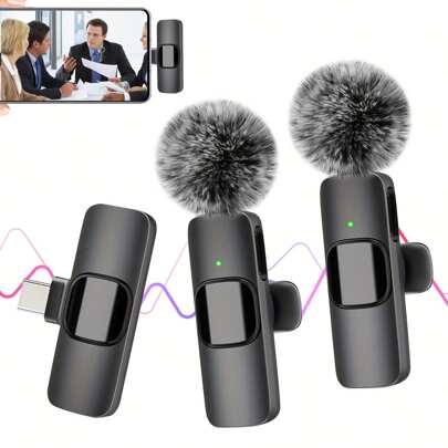 Schwarzes kabellose Clip-on Mikrofon, kompatibel mit iPhone, Android, professionelle kabellose Clip-on Mikrofon, Plug and Play, Mini Mikrofon für Gaming Live, Videoaufnahme, Interview, Vlogging kompatibel mit iPhone Android Smartphone für Sommerurlaub, Audio-/Videoaufnahme, Interviews, Gaming & Live-Streaming