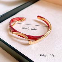 1pc Women's Double Layer Open Bangle Bracelet, Simple Versatile Fashion Retro High-End Accessory - Burgundy - View 4
