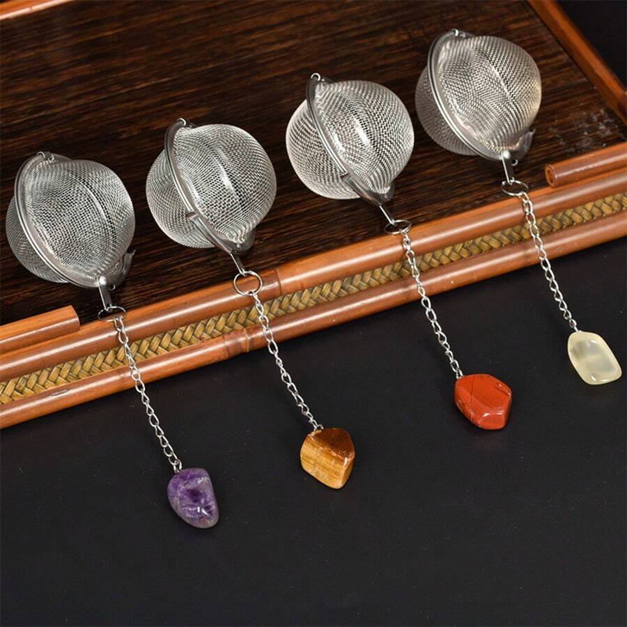 Infusor de té asimétrico de de ágata, infusor de té de acero inoxidable 304, infusor de té de malla de acero inoxidable de estilo asimétrico con cadena, para preparar té y sopa, de vuelta al colegio - Multicolor - Ver 1