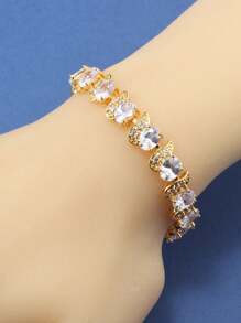Elegantes Luxus 18K Goldplattiertes Armband mit mehrfarbigen synthetischen kubischen Zirkonia-Steinen, Kupfer-Gliederkette, Hochzeit & Bankett Mode Schmuck für Frauen