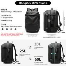 Somago Vacpack Backpack, One-Click Automatic Compression, 60L Expandable Backpack With TSA Lock, Laptop Backpack Fit For 17 Inch Laptop, Anti Theft Travel Vacuum Backpack Water Resistant Space Saver Backpack, Black - 黑色 - 查看 7