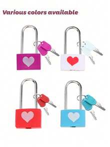 1pc Romantic Heart-Shaped Metal Luggage Lock With Long Handle, Colorful Plastic Shell Zinc Alloy Small Lock, Durable Couple Design, Suitable For Student Luggage Bags, Anti-Theft Security Luggage Lock - Pink - View 2