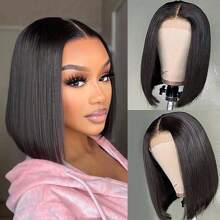 8-16inch Transparent Lace Front Wigs Bob Wig Human Hair Straight Peruvian Human Hair 150% Density 4x4 Lace Closure Short Bob Wigs For Women Pre Plucked With Baby Hair Natural Color