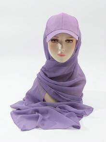 1pc Women's Spring/Summer/Autumn Chiffon Patchwork Baseball Cap Integrated Turban Hijab Scarf Hat, Sun Protection Hair Sleep Cap - Multicolor - View 14