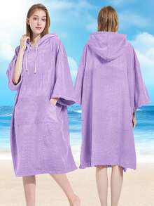 1 Piece Surf Poncho Changing Robe With Hood,Wearable Beach Towel, Quick Dry Microfiber Wetsuit Changing Towel With Pocket For Surfing Men Women