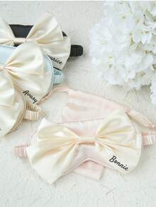 2PCS Personalized Name Bow Eye Mask A Eye Mask With A Storage Bag Custom Sleep Mask Personalized Silky Soft Satin Eyemask Wedding Favor Lustrous Imitation Silk Satin Cute Bow Knot Sleep Mask Set Wedding Favors Gift For Women Best Bridesmaid Gift Bridal Party Gift - Multicolor - View 3