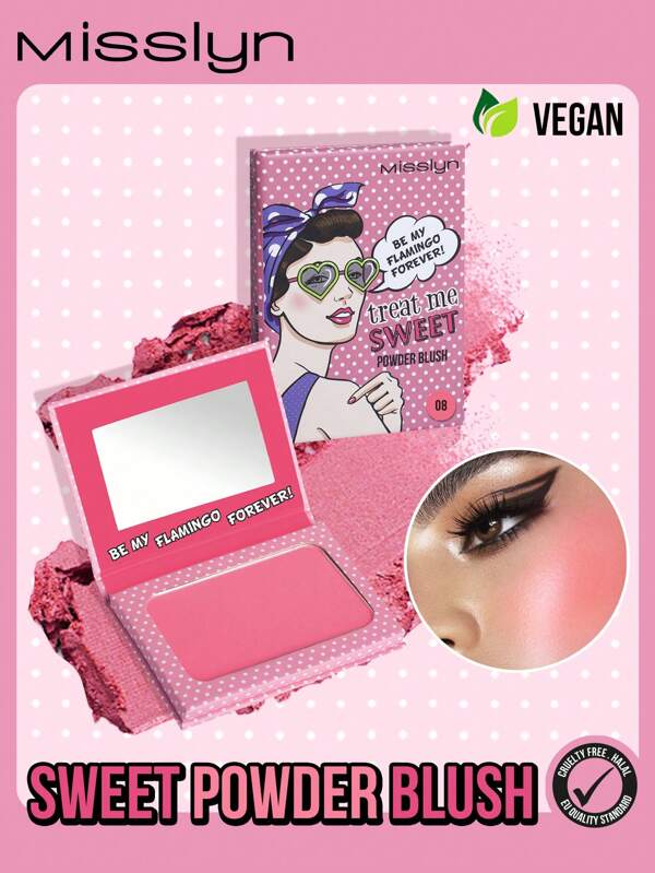Misslyn Polvo de rubor SWEET POWDER BLUSH, textura sedosa en polvo, ilumina el rostro con un color mate o brillante, con espejo, brillo mate natural, pigmento de larga duración, ligero, suave, difuminable, rubor en polvo natural, maquillaje Y2K para fiestas, viajes, vacaciones, campamento, al aire libre, regalo para chicas de moda, Año Nuevo, cosméticos, cosplay, mejores festivales, color, escuela, Charm, Año Nuevo Chino, Día de San Valentín, vegano, libre de crueldad