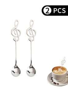 2pcs/5pcs Stainless Steel Creative Music Note Coffee Spoon,School Supplies - Silver - View 12