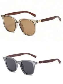 1pc/2pcs Men's Premium Retro Square Frame Fashion Glasses With Thick Faux Wood-Grain Temples, Stylish & Versatile Fashion Glasses For Party, Daily Wear, Travel & Holiday - Multicolor - View 8