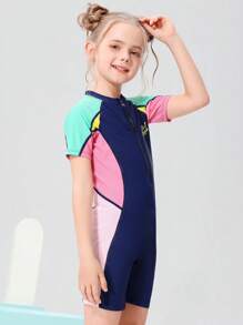 2pcs/Set Teenage Girls Letter Graphic Short Sleeve Top And Shorts Set, Sports Leisure High Stretch Slim Fit, For Spring/Summer, Beach, Party, Swimming, Surfing, Quick Drying, UV Protection