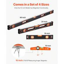 4-Piece Torpedo Level, 48/24/16/10 Inch Box Level Set, Fluorescent Lighted Bubble Bottle Ruler For 45/90/180 Degrees, Aluminum Alloy Magnetic Level Tool, Shockproof (Only 10 Inch Is Magnetic) - 48/24/16/10 Inch Box Level Set - View 3