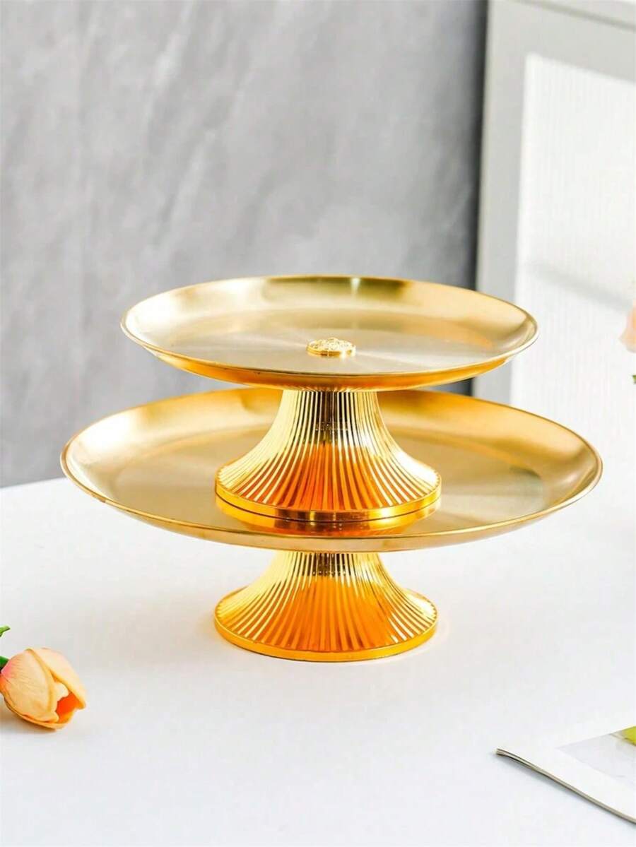 1pc Vintage Stainless Steel Cake Stand - Gold Stainless Steel Plate - View 1