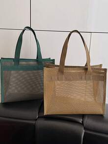 Student Summer Casual Vacation All-Match Net Mesh Tote Bag - Multicolor - View 5