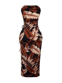Summer Floral Print High Slit Maxi Wrap Dress - Black - View 5