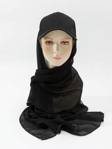 1pc Women's Spring/Summer/Autumn Chiffon Patchwork Baseball Cap Integrated Turban Hijab Scarf Hat, Sun Protection Hair Sleep Cap - Multicolor - View 2