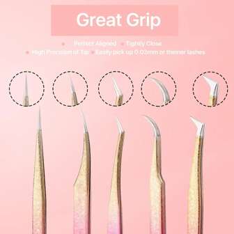 Pinces pour extension de cils, en acier inoxydable de couleur dégradé, conviennent pour les cils volumisants, l'isolation et le clasique. Pinces d'extension de cils professionnelles pour esthéticiennes, portables, cadeau de vacances, pinces incurvées pour extension de cils