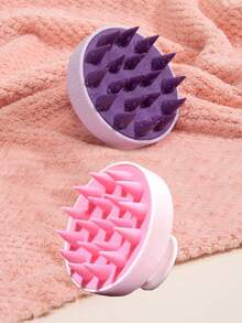 2支装头皮按摩洗发刷，硅胶洗发刷，柔软头皮清洁梳，美发工具，家居美容美发配件 - 粉紅+紫 - 查看 2