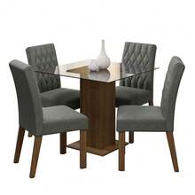 Madesa Comedor Mesa Cristal 4 Sillas Noemí Marrón/Plata - Marrón y gris - Ver 3