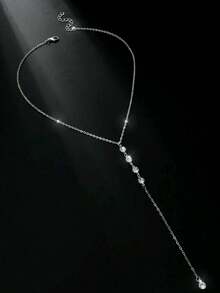 1件时尚性感水钻银色Y字形项链，女士迷人闪亮银色长项链，适合女孩佩戴，魅力派对饰品，女士夏季海滩度假旅行项链，适合派对佩戴，也是送给妈妈的礼物 - 長款Y型鑲鑽項鍊-銀 - 查看 2