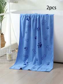 2pcs/1pc Soft Absorbent Pet Towel, 19.68in*39.37in, For Medium Sized Dogs, Quick Drying Toiletries, With Paw Print Design - Multicolor - View 19