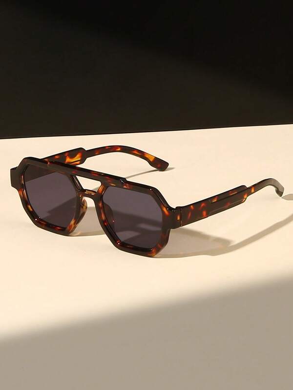 1 pieza Gafas de marco cuadrado con doble puente sencillo para hombre, personalizadas de alta gama (adecuadas para conducir, viajar, ocio, vacaciones, exteriores, deportes, uso diario) para verano, playa, vacaciones, exteriores, viajes