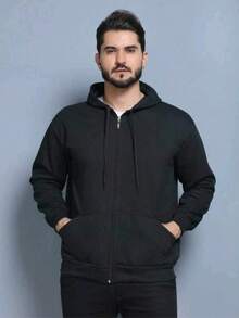 Unisex Zip Up Hooded Sweatshirt - màu đen - Xem 1