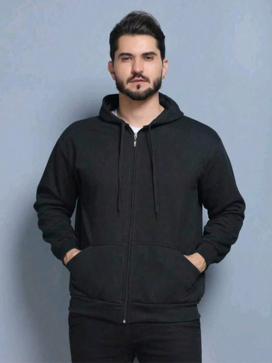 Unisex Zip Up Hooded Sweatshirt - màu đen - Xem 1