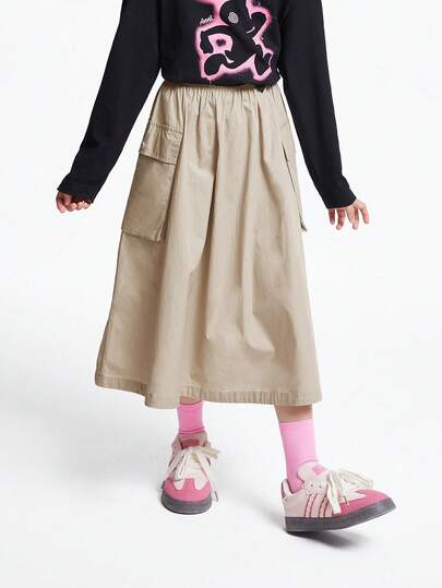 Annil 儿童女孩儿童工装风格编织裙子夏季