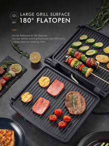 Yabano Panini Press Grill, Gourmet Sandwich Maker Non-Stick Coated Plates 11" X 9.8", Opens 180 Degrees To Fit Any Type Or Size Of Food, Stainless Steel Surface And Removable Drip Tray, 4 Slice - 美規A型插(110-127V) - 查看 3