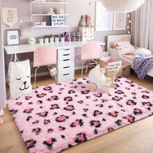 Homore 1pc Leopard Rug,  Pink/Khaki Leopard Rug For Boy Girls Bedroom, Soft Leopard Rug For Living Room Decor, Modern Interior Fluffy Area Rug For Living Room, Bedroom, Fall Decor,Home Decor.,Room Decor,Christmas Decoration,Accent Rug, Floor Covering - 粉色 - 查看 5