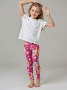 4pcs/Pack Girls Unicorn Print Leggings, Rainbow Pony Pattern Ankle Pants, Comfortable 7/8 Trousers, Suitable For Daily Wear, Spring/Summer