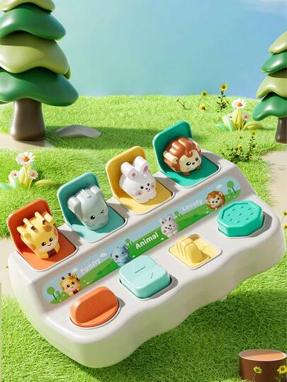 Hide And Seek Cartoon Pop-Up Box For Youngsters - Interactive Learning Toy With Animal Cards, Educational Birthday Or Christmas Gift