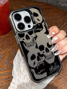 Minimalist Skull Fashion Phone Cases 1pc Minimalist Skull Colorful Silver IMD 2-In-1 Anti-Drop Painting Phone Case Compatible With IPhone 17 Pro Max, 16/15 Pro Max/14/13/11, Compatible With 13C/12C, Honor 90/Honor 90 Lite, Galaxy A52/A52s/A55 Birthday Gift Party,International Version, Not The Domestic Version - Black - View 1