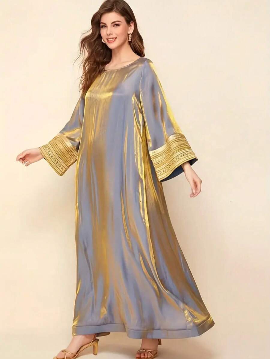 Gaun Wanita Ukuran Besar Elegan Lengan Panjang Longgar Gaya Arab, Sopan